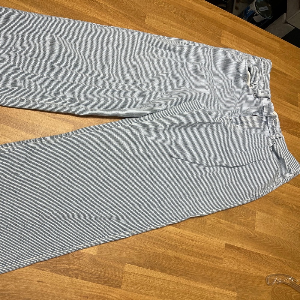 While leg seersucker trouser jeans